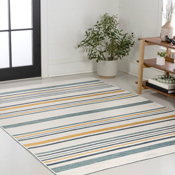 Janus Classic Coastal Ticking Stripe Reversible Machine-Washable Indoor/Outdoor Area Rug